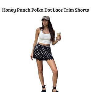 Honey Punch Black & White Polka Dot Shorts with Lace Trim - Size Small